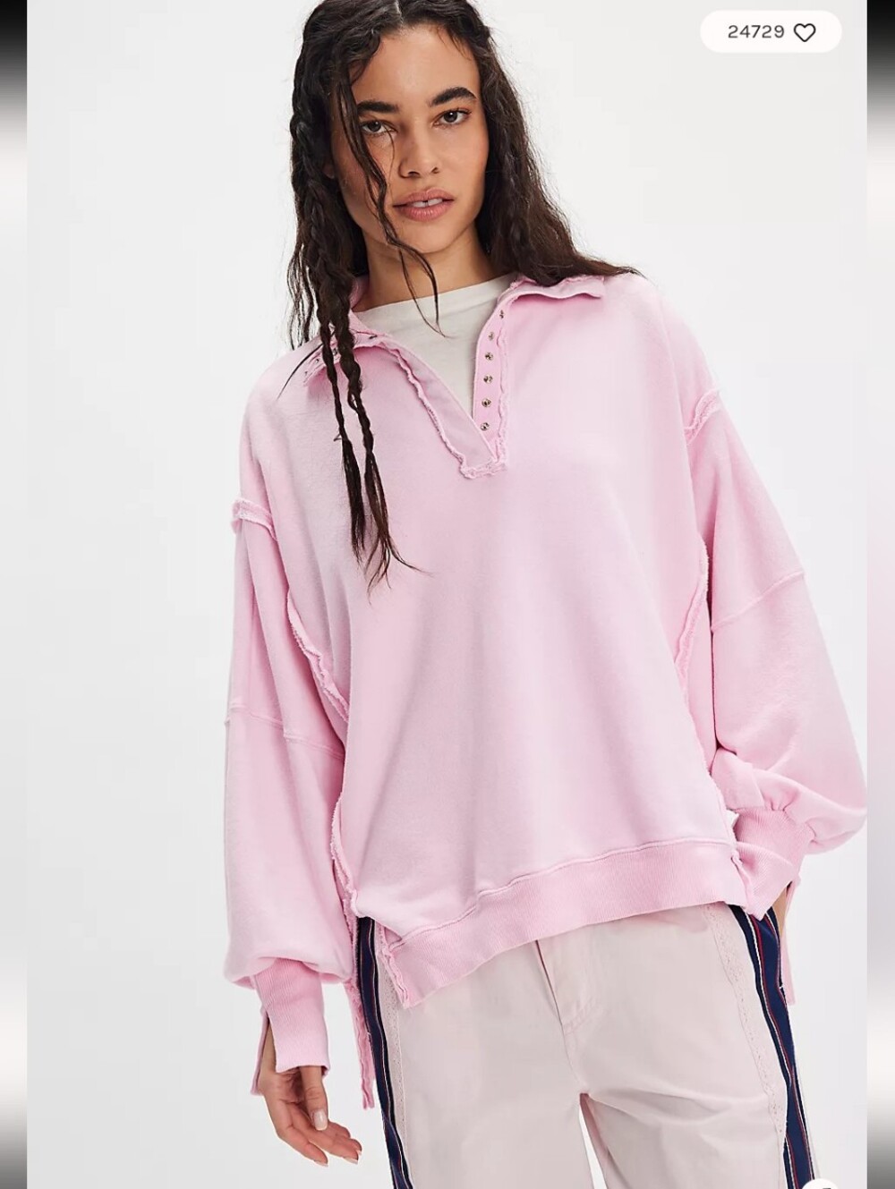 NWOT Free People We The Free Powder Pink Camden Henley Sweatshirt | Size X-Small